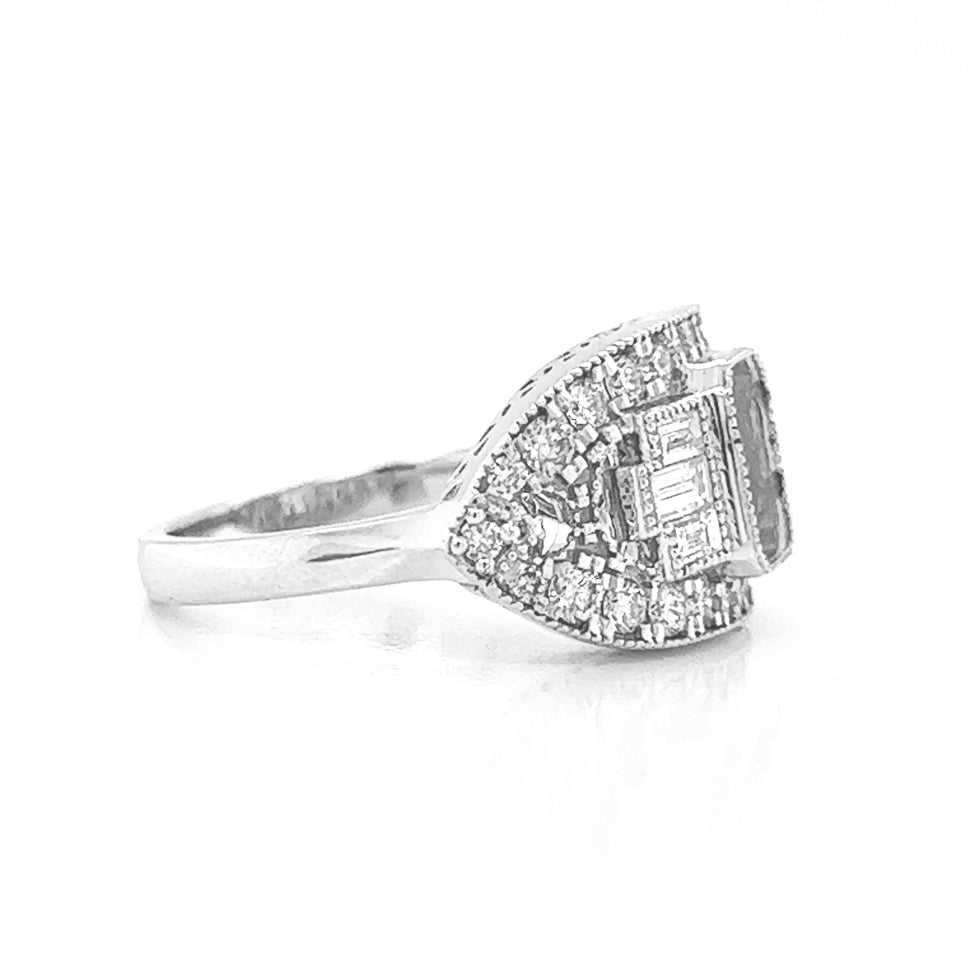 Semi-Mount Bridal Set Ring Fits 7.5 x 6 mm with Natural Diamond Cluster, in White Gold Ring