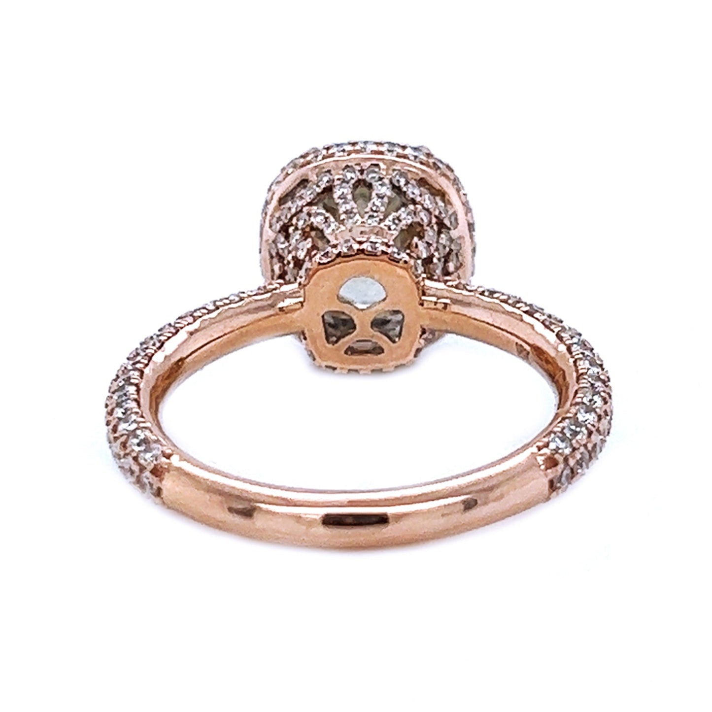 Natural Cushion Diamond Halo Art Deco Ring, in Rose Gold