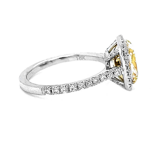 Natural Radiant Cut Fancy Yellow Diamond Halo Ring, in White Gold