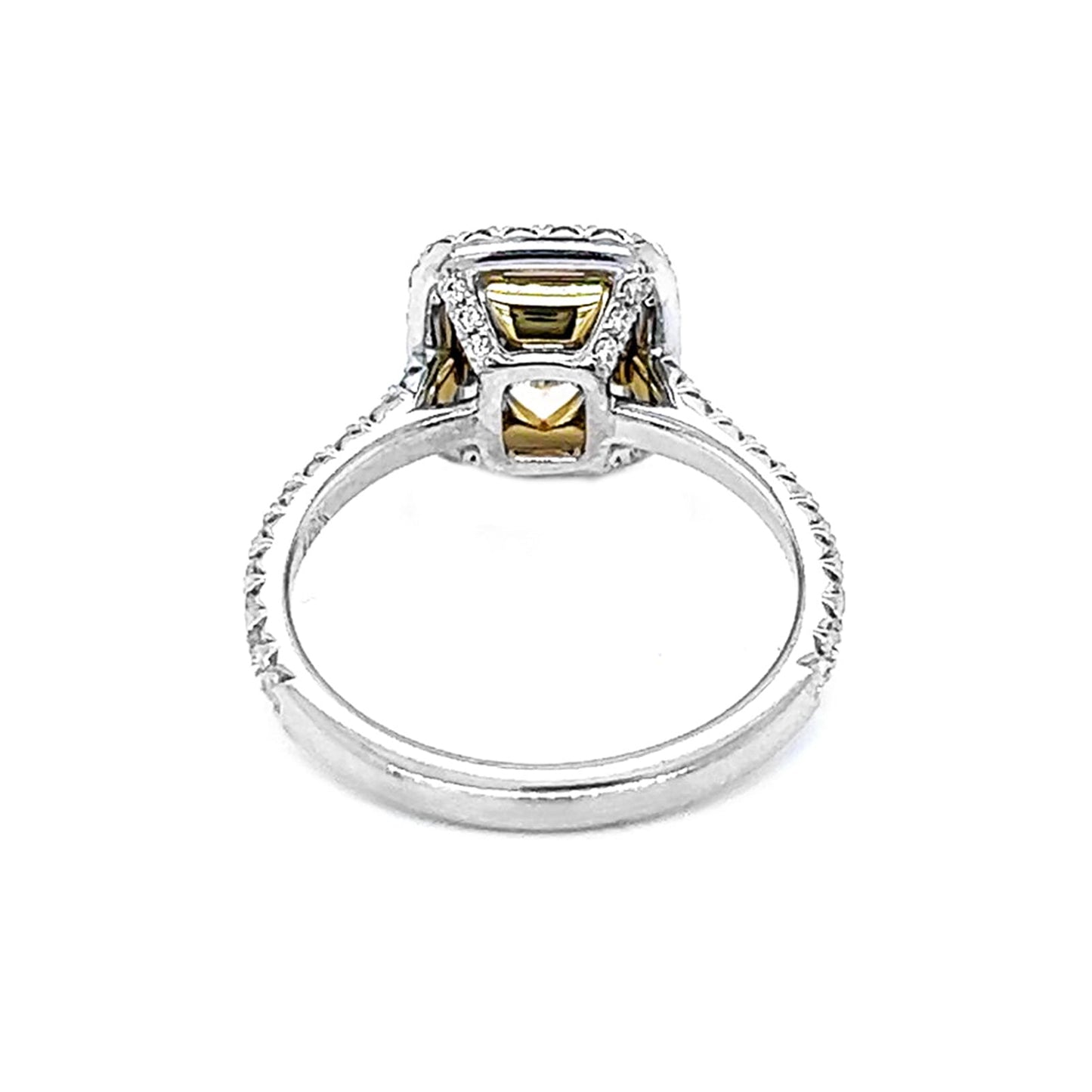 Natural Radiant Cut Fancy Yellow Diamond Halo Ring, in White Gold