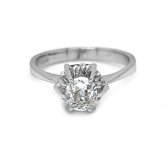Vintage Natural Old Cut Diamond Solitaire Ring, in White Gold
