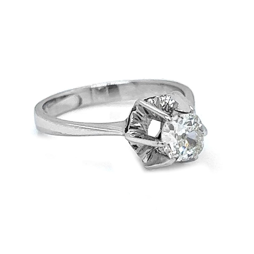 Natural Old Miner Diamond Solitaire Ring, in White Gold