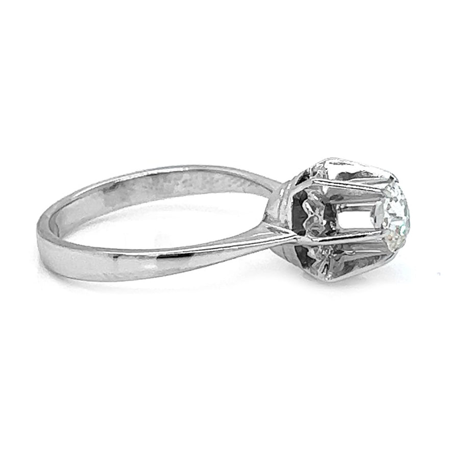 Natural Old Miner Diamond Solitaire Ring, in White Gold
