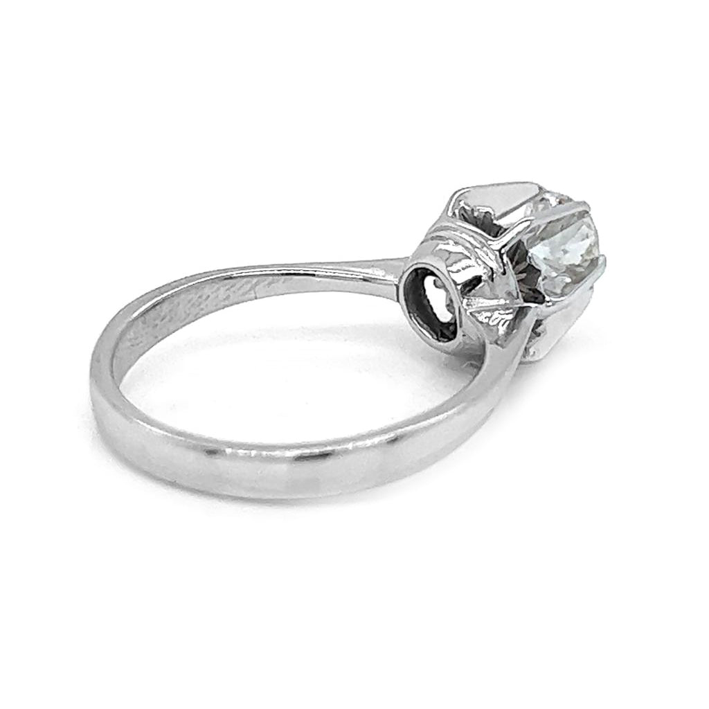 Natural Old Miner Diamond Solitaire Ring, in White Gold