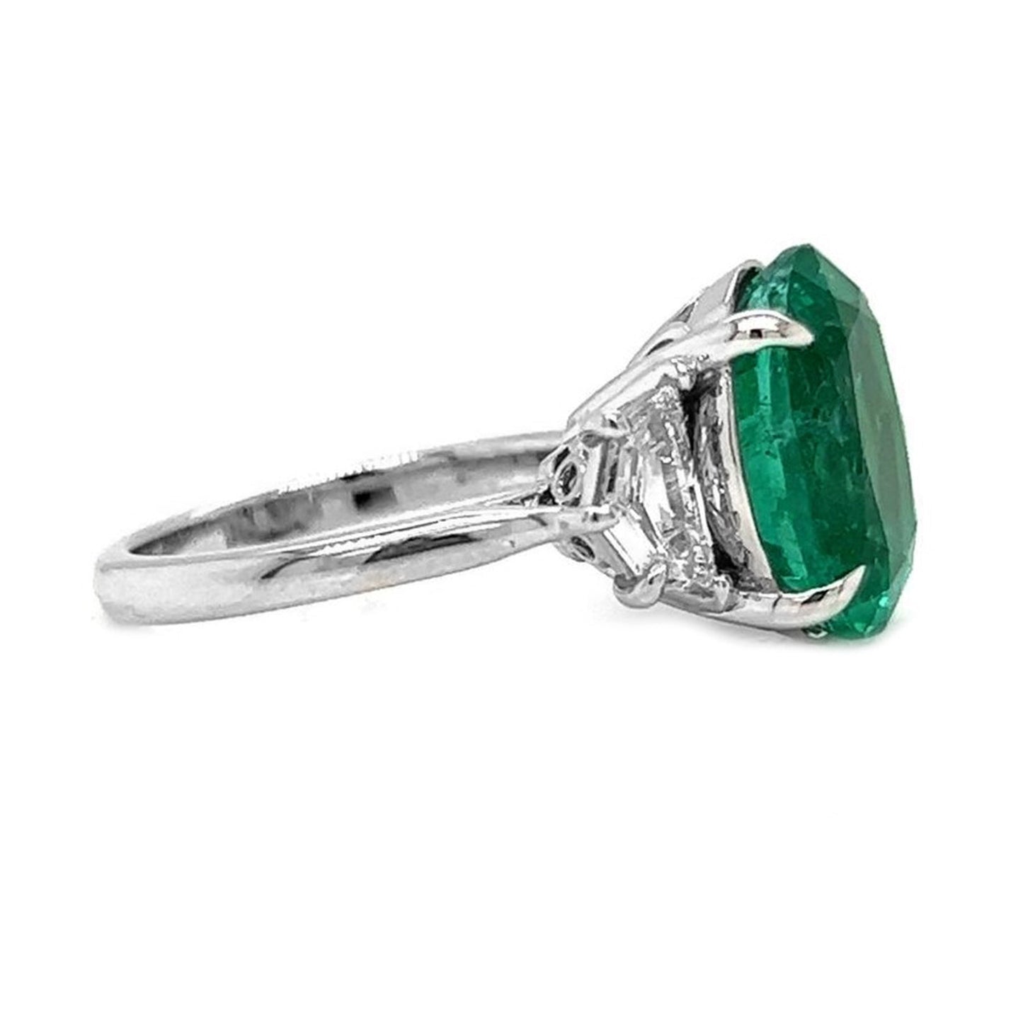 Natural Green Emerald with Shield Cut Diamond 3 Stone Ring, in White Gold