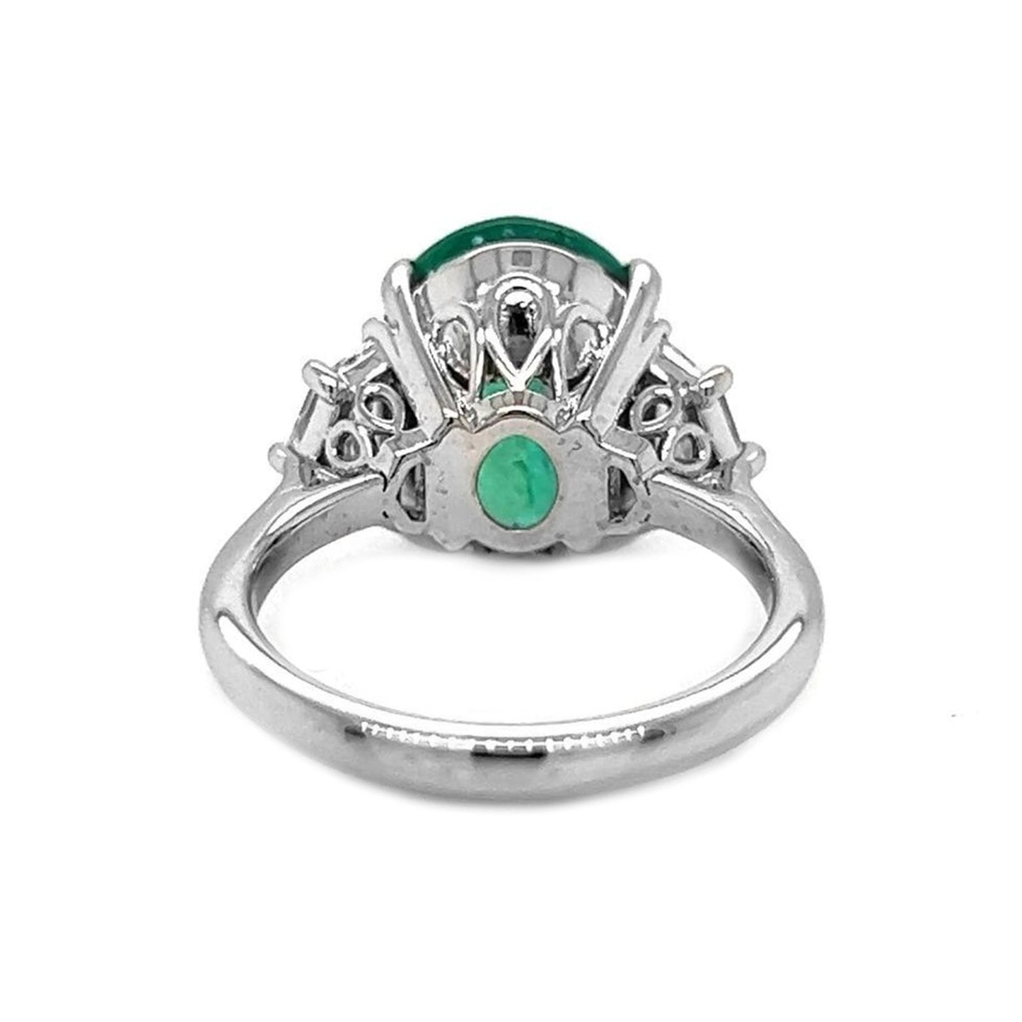 Natural Green Emerald with Shield Cut Diamond 3 Stone Ring, in White Gold