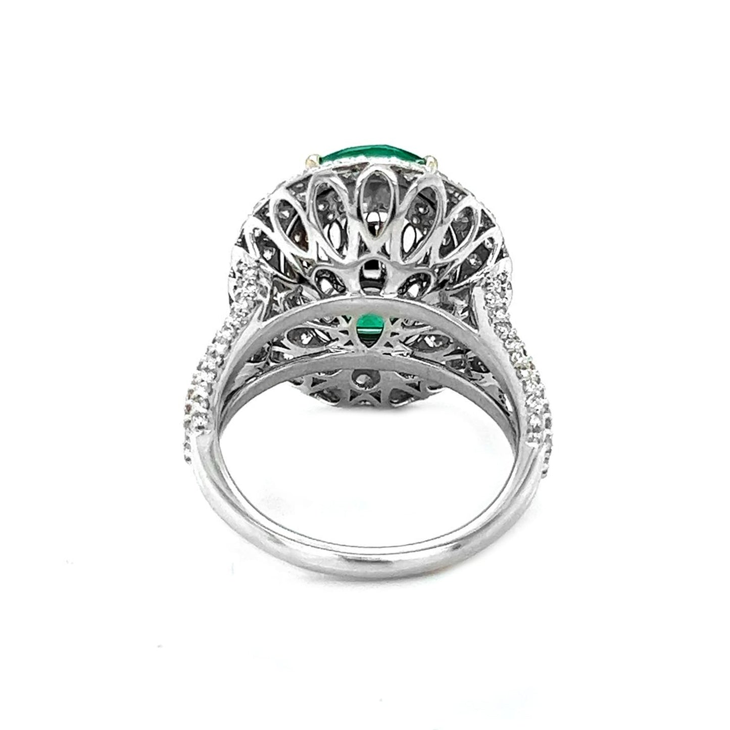 Natural Green Emerald Diamond Halo Cocktail Ring, in White Gold