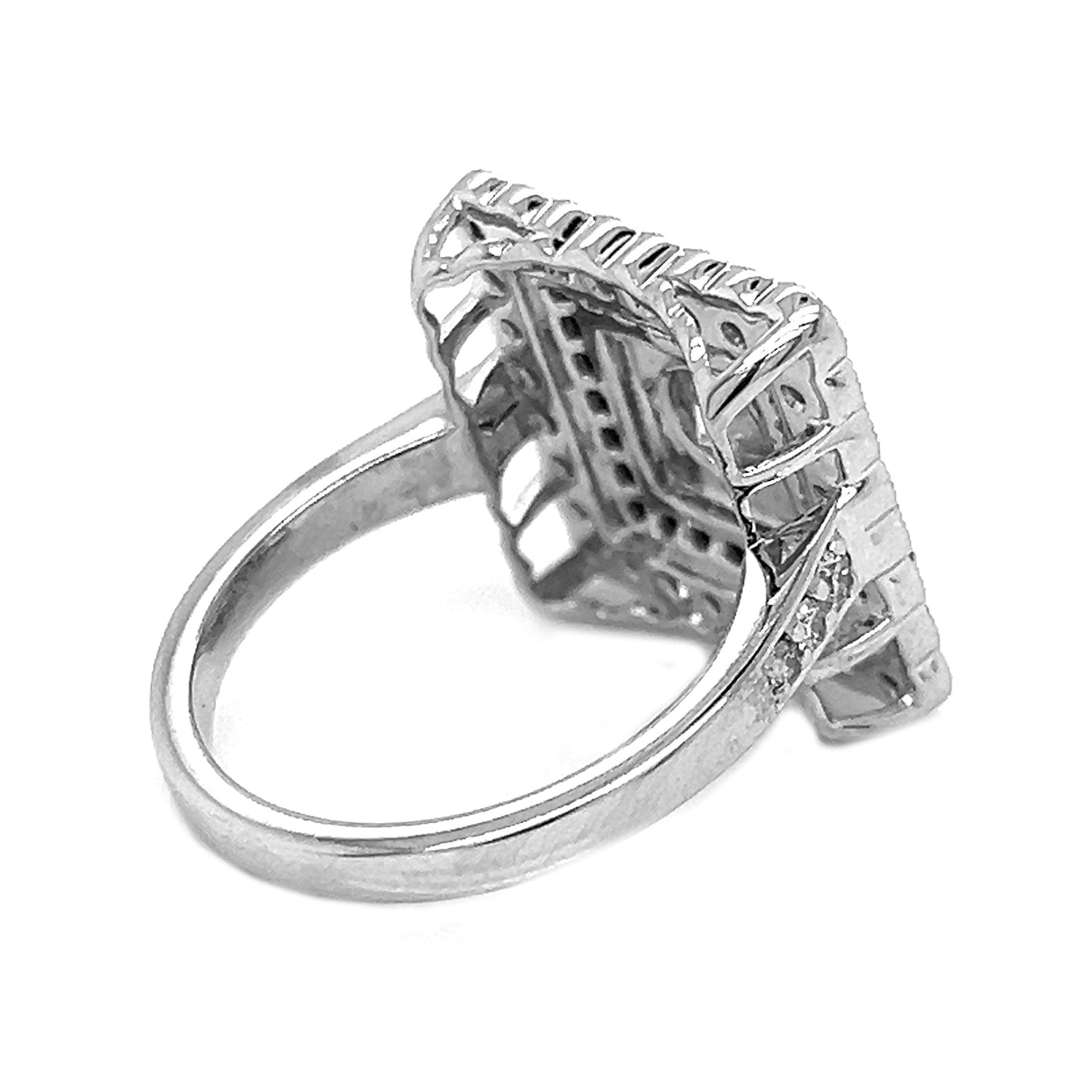 Natural Diamond and Blue Sapphire Halo Art Deco Bridal Ring, in White Gold