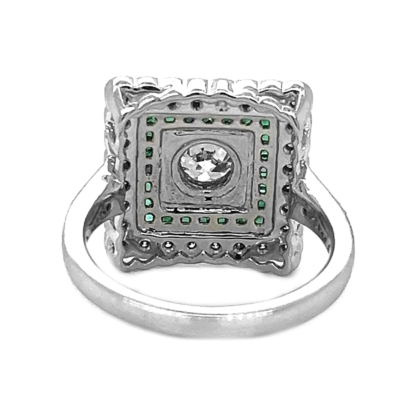Natural Diamond and Emerald Halo Bridal Ring, in White Gold
