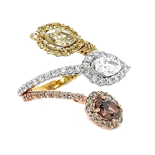 Natural Diamond Mix Shape Fancy Diamond Bridal ByPass Ring, in Yellow Gold