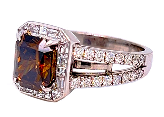 Natural Fancy Color Radiant Diamond Bridal Halo Ring, in White Gold