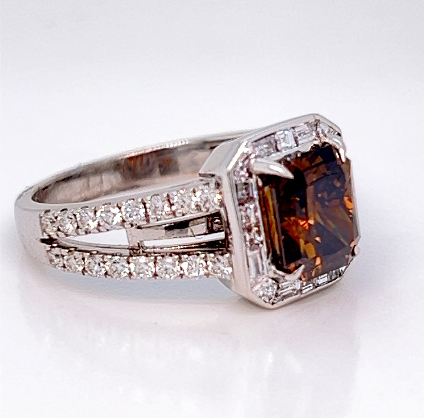 Natural Fancy Color Radiant Diamond Bridal Halo Ring, in White Gold