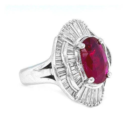 Natural Red Ruby Diamond Cluster Halo Cocktail Ring - Pre-owned