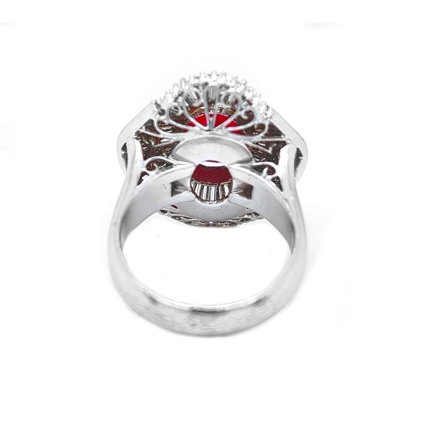Natural Red Ruby Diamond Cluster Halo Cocktail Ring - Pre-owned