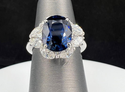 Natural Blue Sapphire and Diamond Halo Cocktail Platinum Ring - Pre-owned