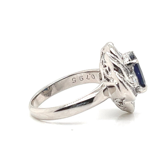 Natural Blue Sapphire Diamond Cluster Halo Cocktail Platinum Ring - Pre-owned