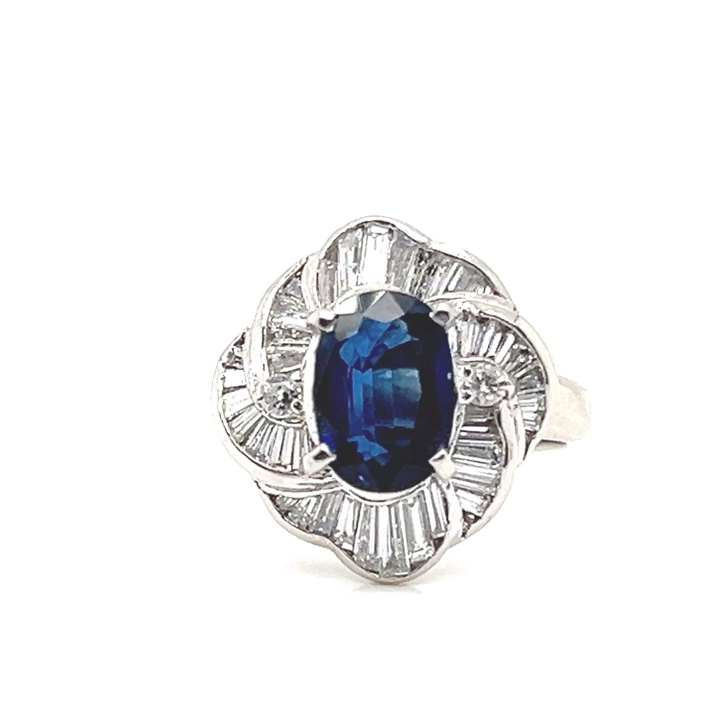 Natural Mined Blue Sapphire Diamond Cluster Halo Cocktail Ring Platinum GIA
