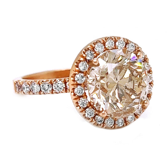 Natural Round Cognac Diamond Halo Bridal Ring, in Rose Gold