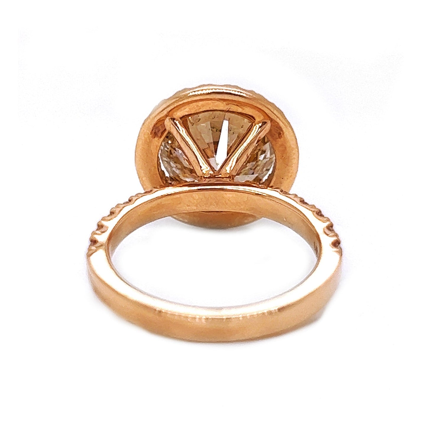 Natural Round Cognac Diamond Halo Bridal Ring, in Rose Gold