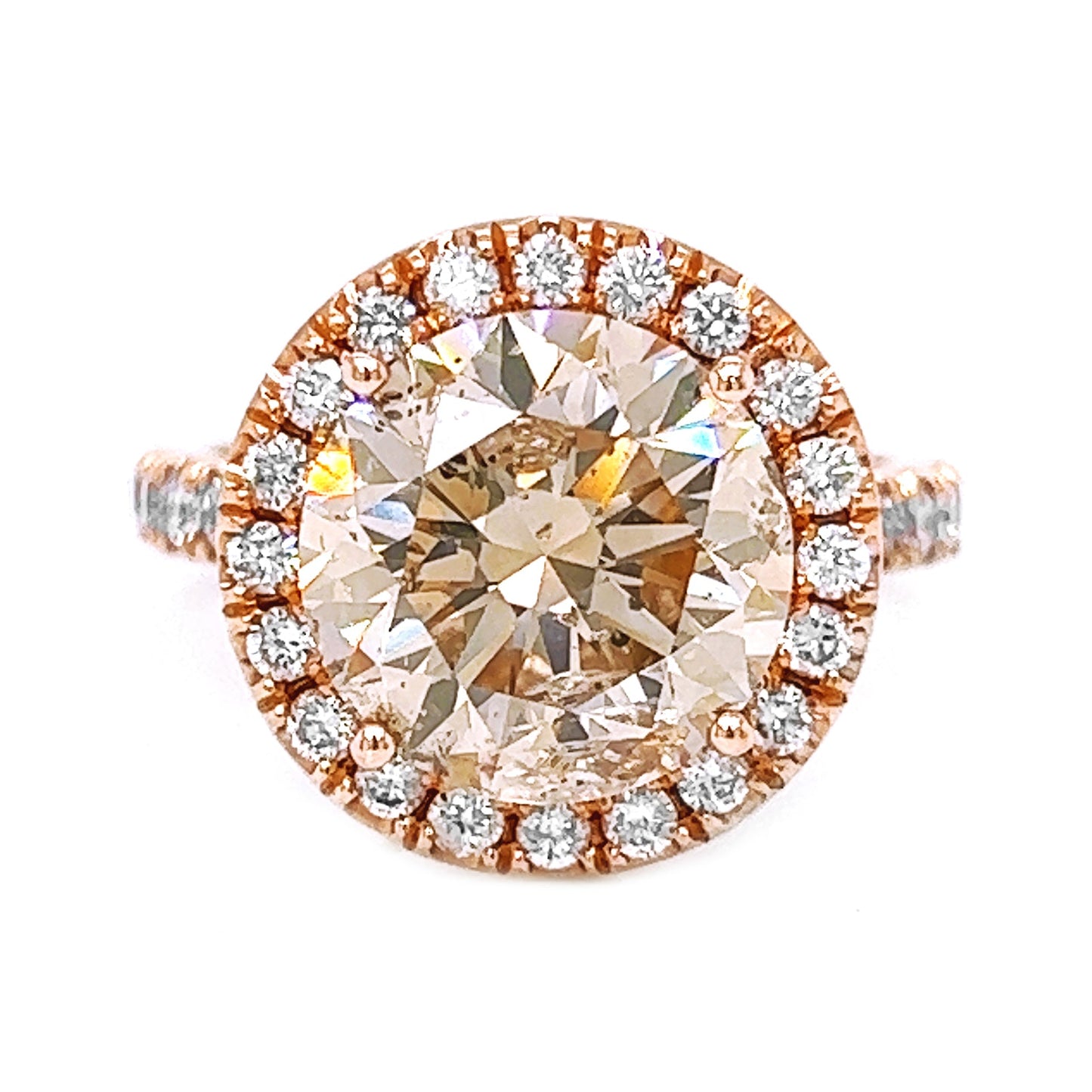 Natural Round Cognac Diamond Halo Bridal Ring, in Rose Gold
