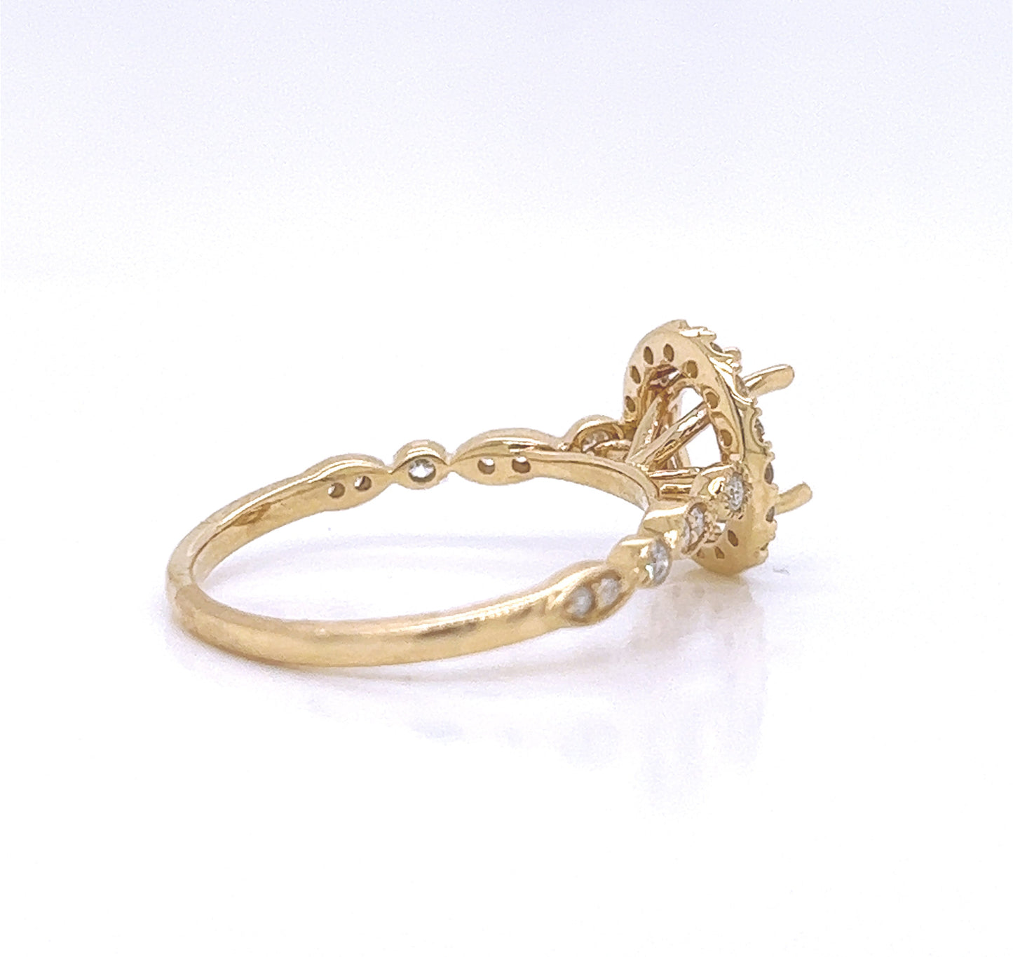 Semi-Mount Fits 7 x 5 mm with Natural Diamond Halo Ring, in Yellow Gold