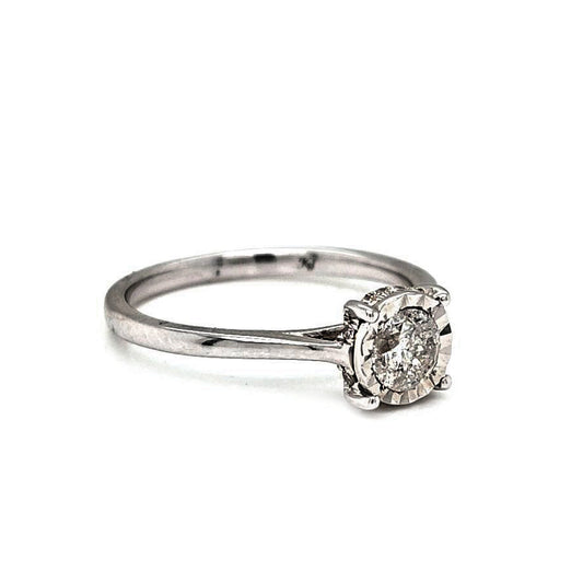 Natural Round Diamond Solitaire Illusion Ring, in White Gold