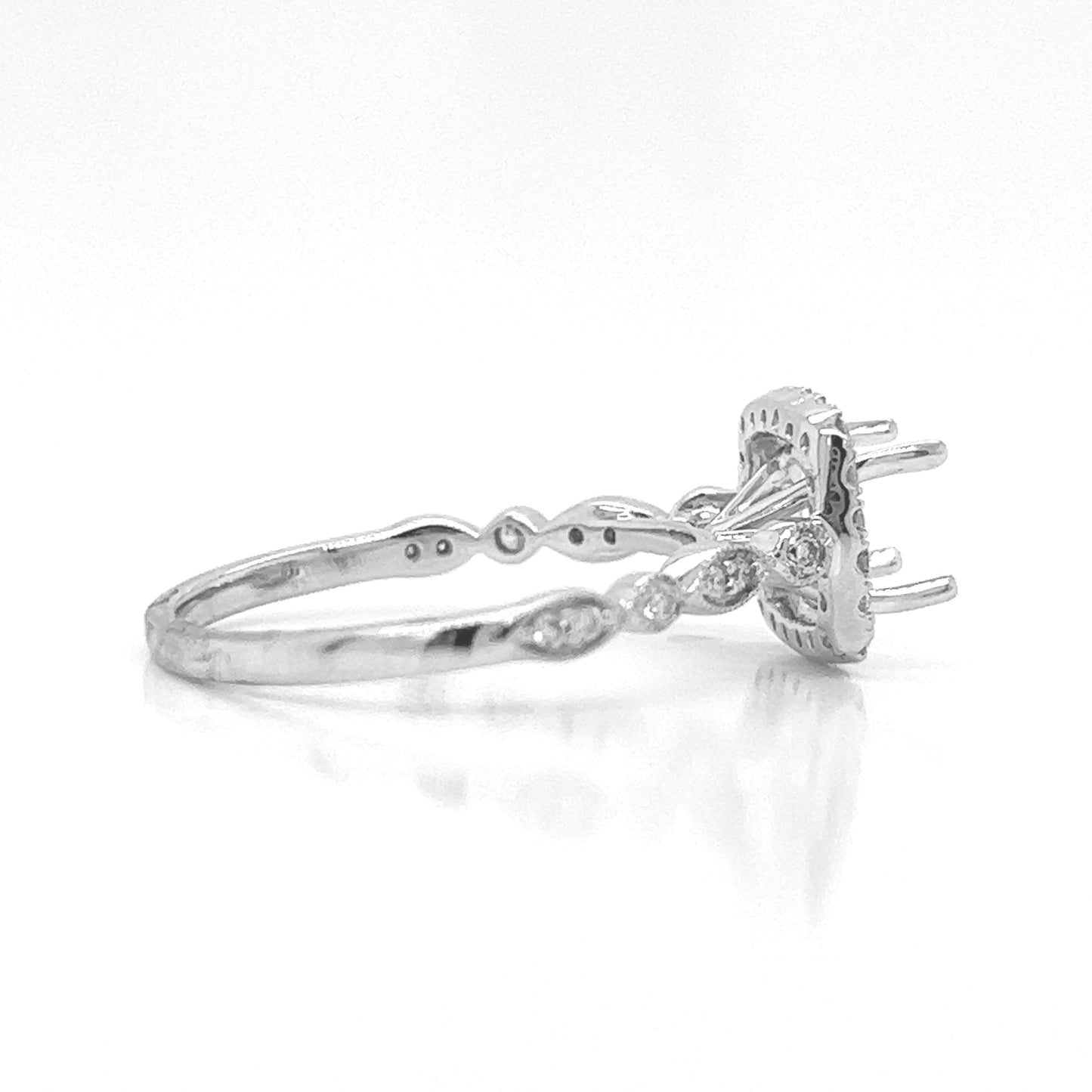 Semi-Mount Fits 6.5 mm with Natural Round Diamond Halo Ring, in White Gold