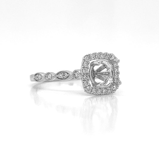 Semi-Mount Fits 6.5 mm with Natural Round Diamond Halo Ring, in White Gold