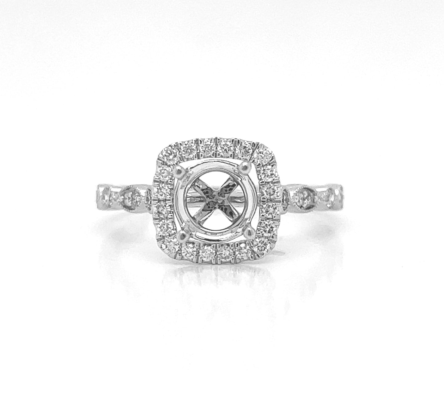 Semi-Mount Fits 6.5 mm with Natural Round Diamond Halo Ring, in White Gold