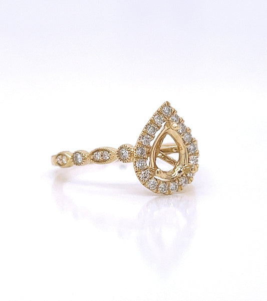Semi-Mount Fits: 5.7 mm with Natural Round Diamond Halo Bridal Band Ring, in Yellow Gold