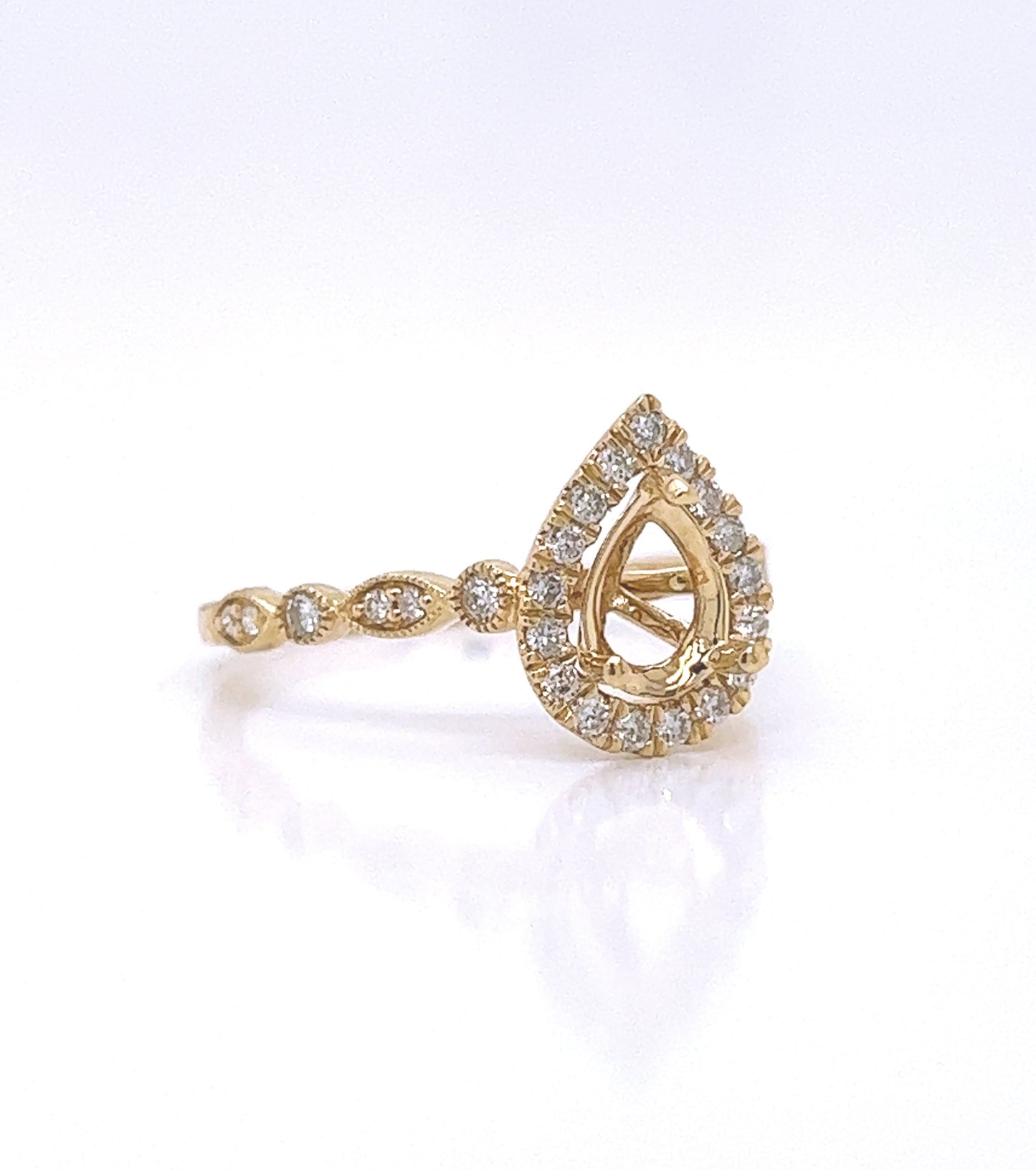 Semi-Mount Fits 7.5 x 5.5 mm with Natural Diamond Halo Ring, in Yellow Gold