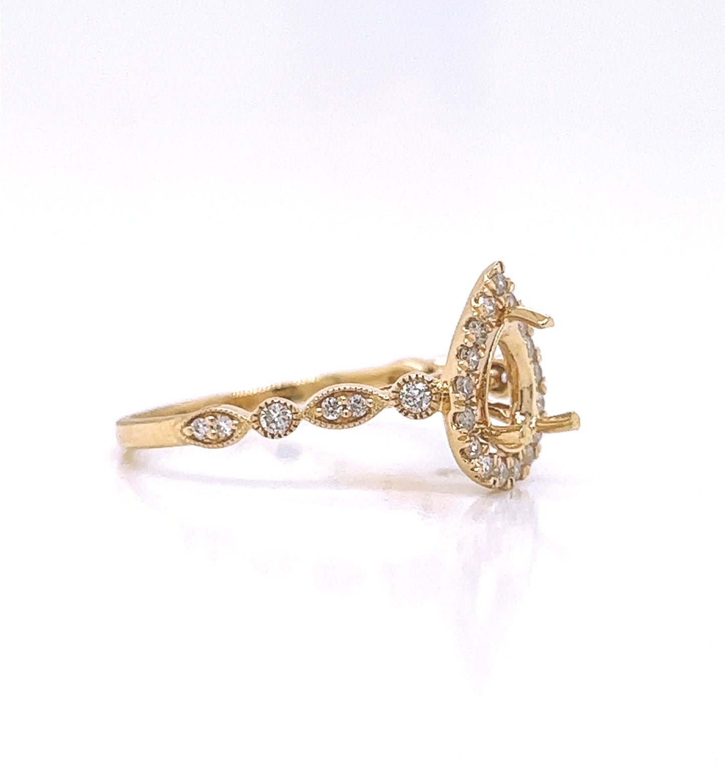 Semi-Mount Fits 7.5 x 5.5 mm with Natural Diamond Halo Ring, in Yellow Gold