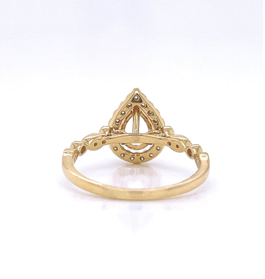 Semi-Mount Fits 7.5 x 5.5 mm with Natural Diamond Halo Ring, in Yellow Gold