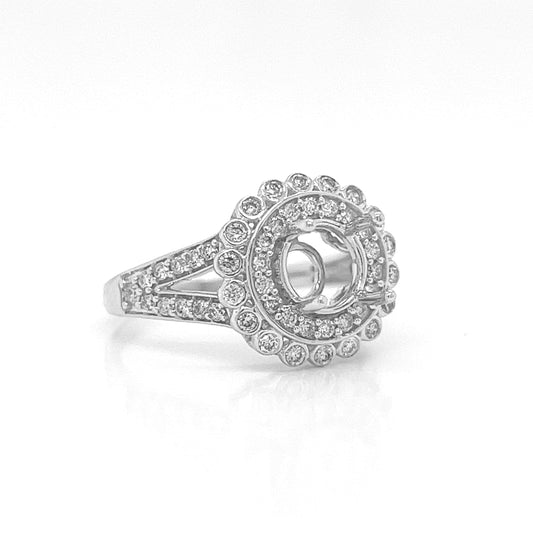 Semi-Mount Fits 6.5 mm with Natural Round Diamond Halo Art Dec Bridal Ring, in White Gold