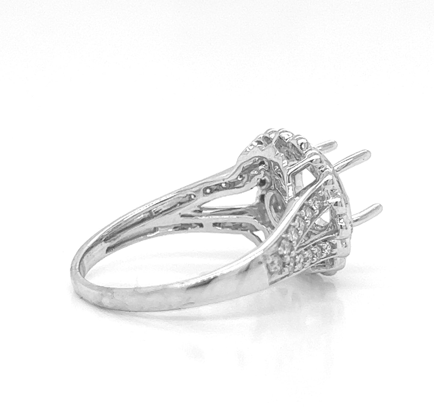Semi-Mount Fits 6.5 mm with Natural Round Diamond Halo Art Dec Bridal Ring, in White Gold