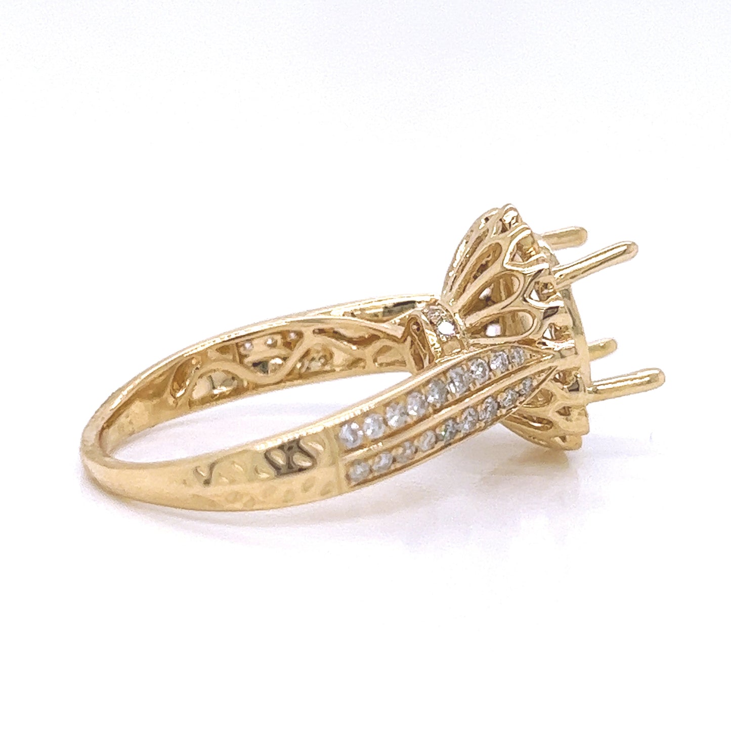 Semi-Mount Fits 10 x 8 mm with Natural Round Diamond Bridal Ring, in Yellow Gold