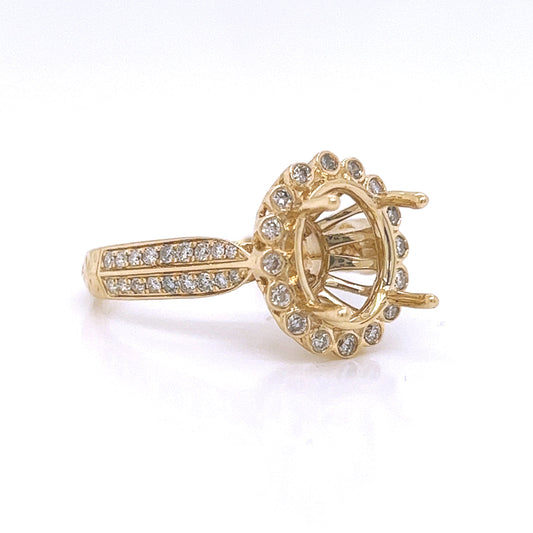 Semi-Mount Fits 10 x 8 mm with Natural Round Diamond Bridal Ring, in Yellow Gold