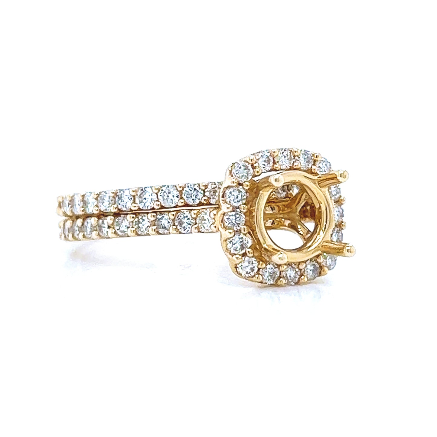 Natural Mined Round Diamond Halo Semi-Mount Fits 6.5 mm Bridal Band Ring Yellow Gold