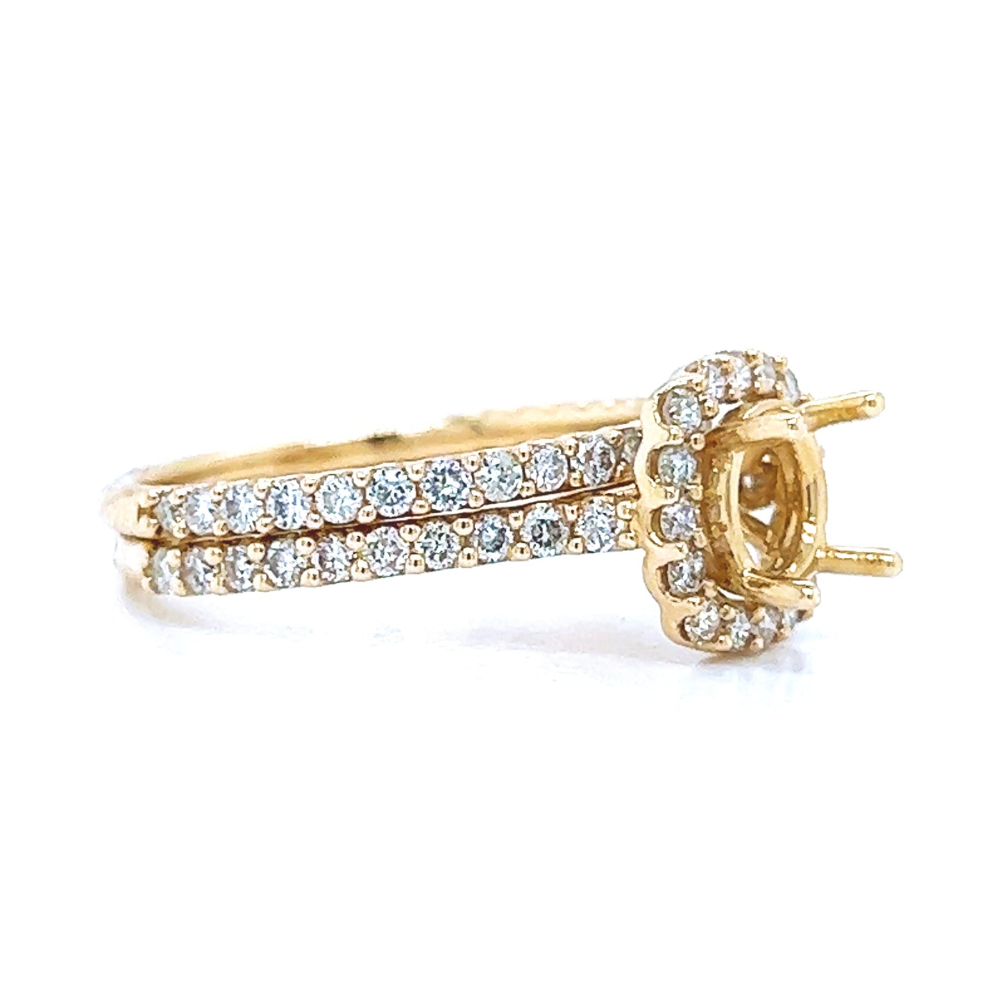 Natural Mined Round Diamond Halo Semi-Mount Fits 6.5 mm Bridal Band Ring Yellow Gold