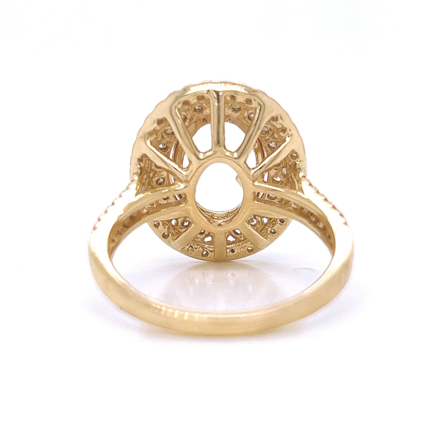 Semi-Mount Fits 11 x 9 mm with Natural Round Diamond Double Halo Bridal Ring, in Yellow Gold