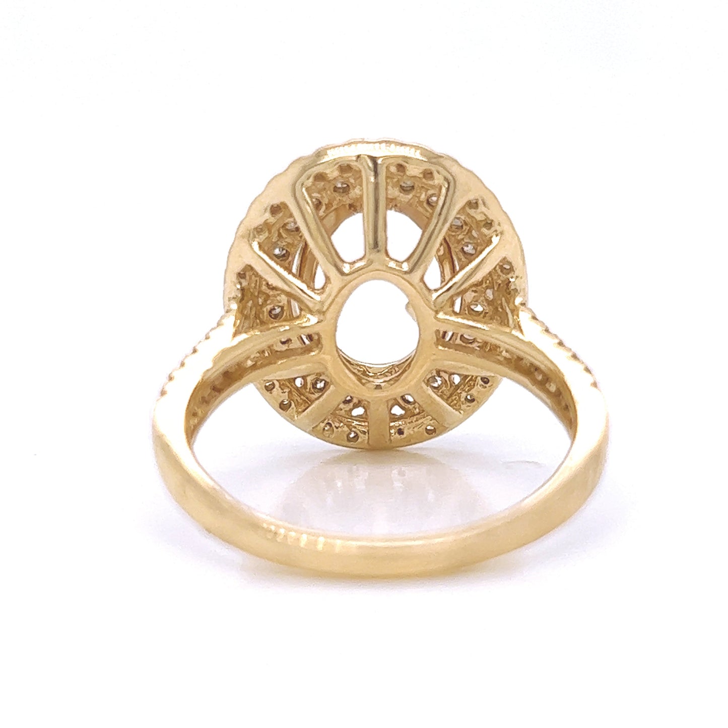 Semi-Mount Fits 11 x 9 mm with Natural Round Diamond Double Halo Bridal Ring, in Yellow Gold