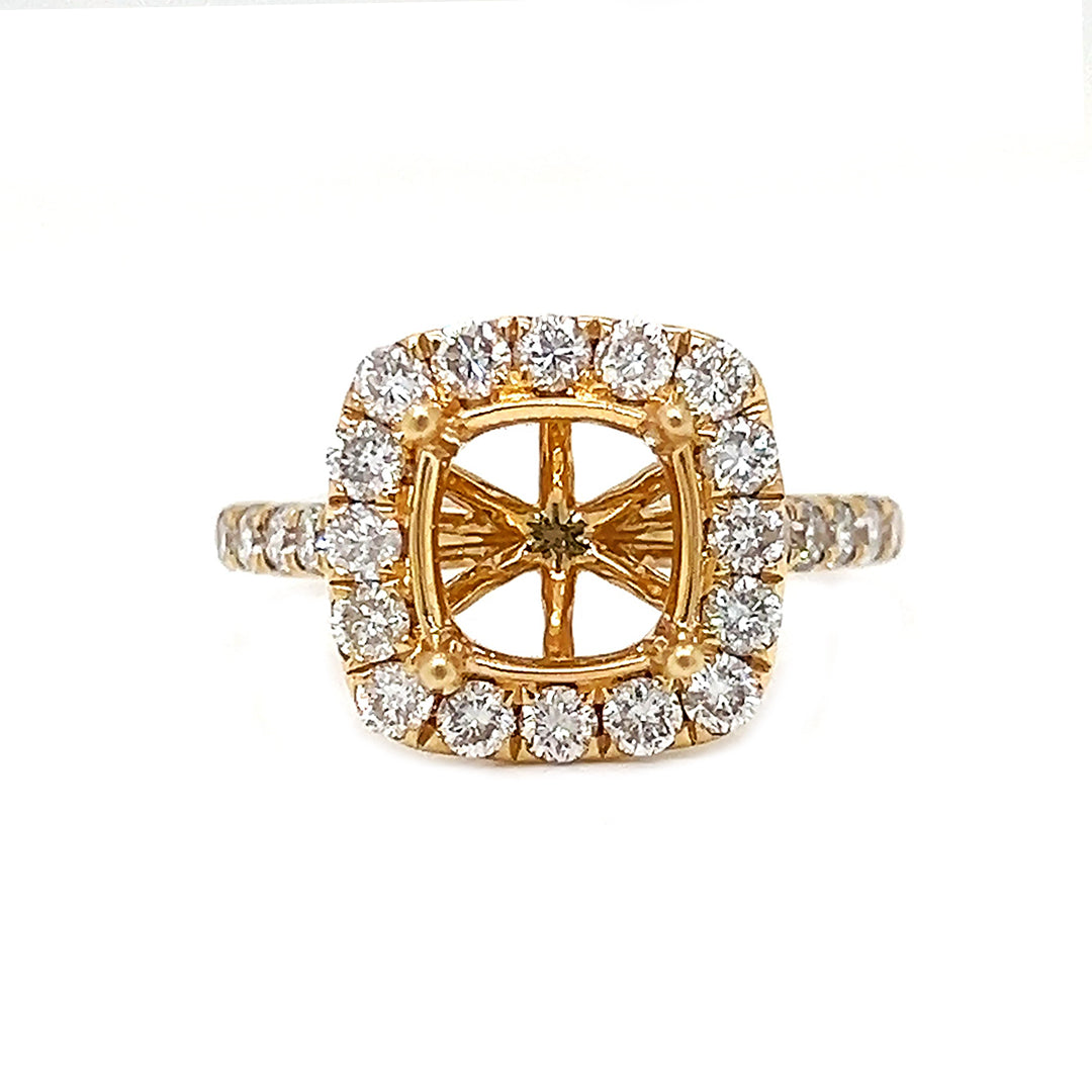 Natural Mined Round Diamond Halo Semi-Mount Fits 8 x 8 mm Bridal Ring Yellow Gold