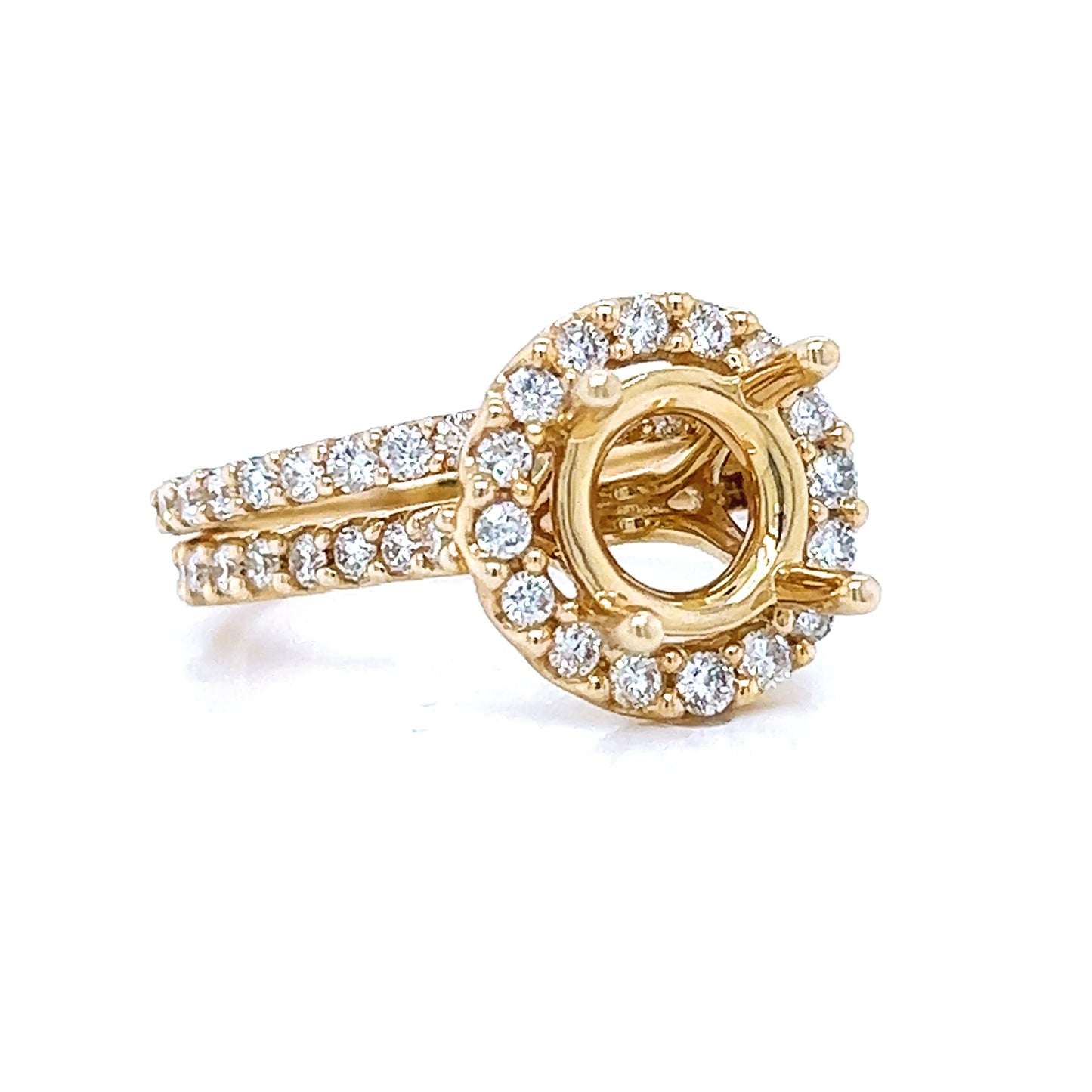 Natural Mined Round Diamond Halo Semi-Mount Fits 8.2 mm Bridal Band Ring Yellow Gold