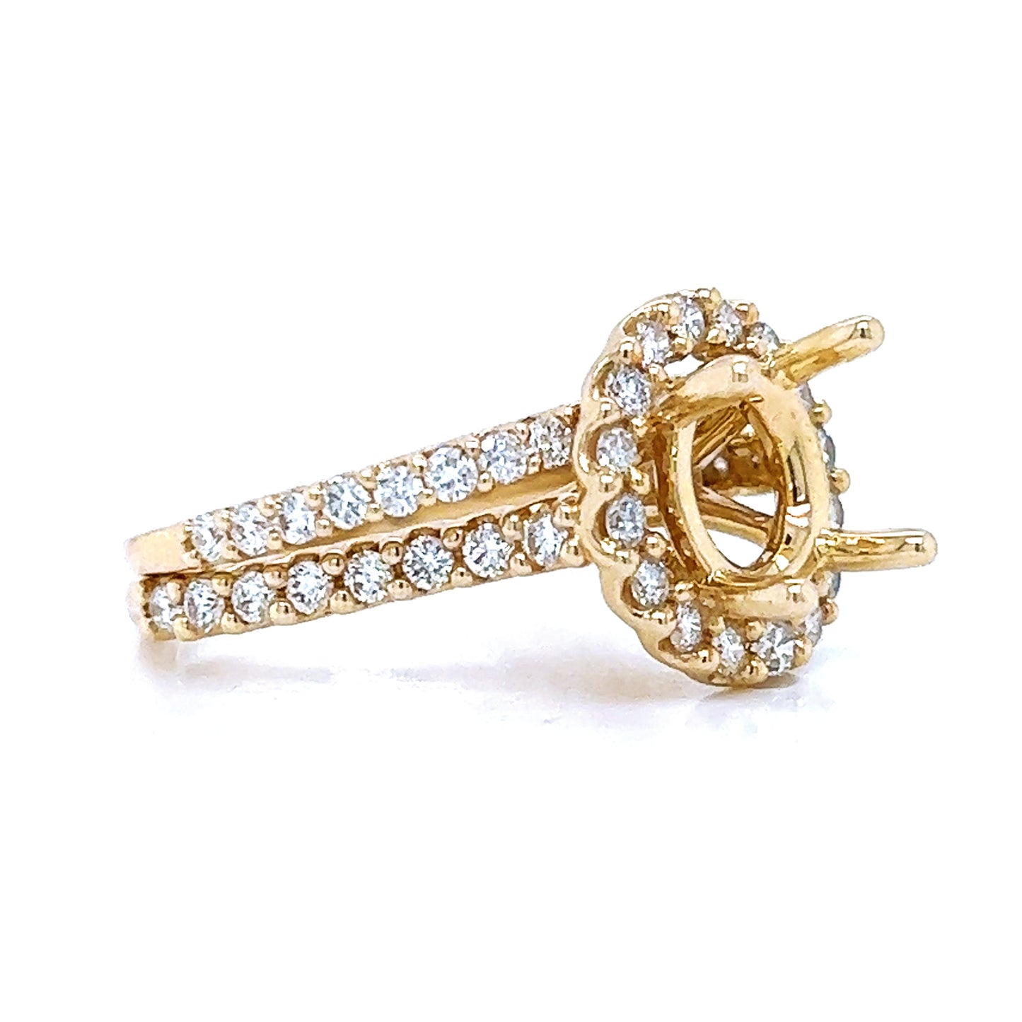 Natural Mined Round Diamond Halo Semi-Mount Fits 8.2 mm Bridal Band Ring Yellow Gold