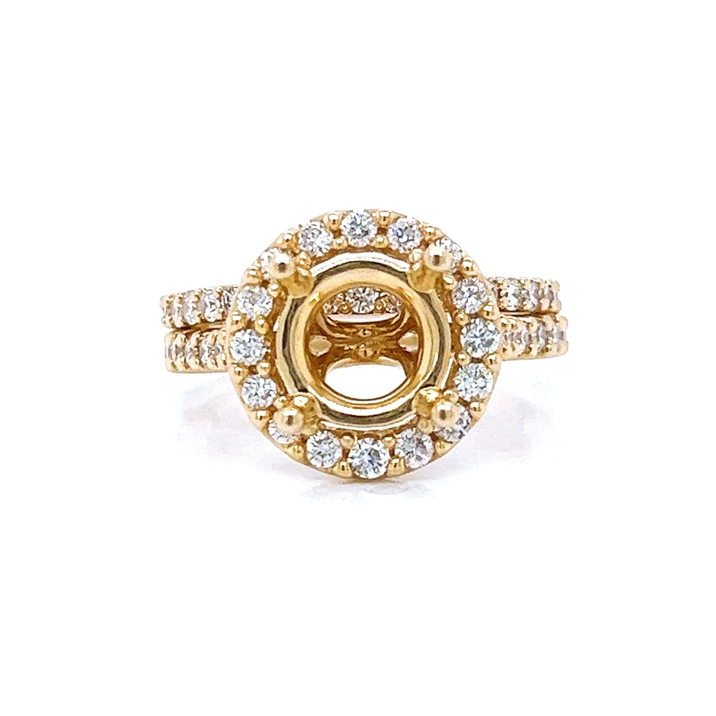Natural Mined Round Diamond Halo Semi-Mount Fits 8.2 mm Bridal Band Ring Yellow Gold