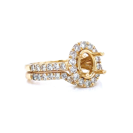 Semi-Mount Fits 7.5 x 5.00 mm with Natural Round Diamond Halo Bridal Ring, in Yellow Gold