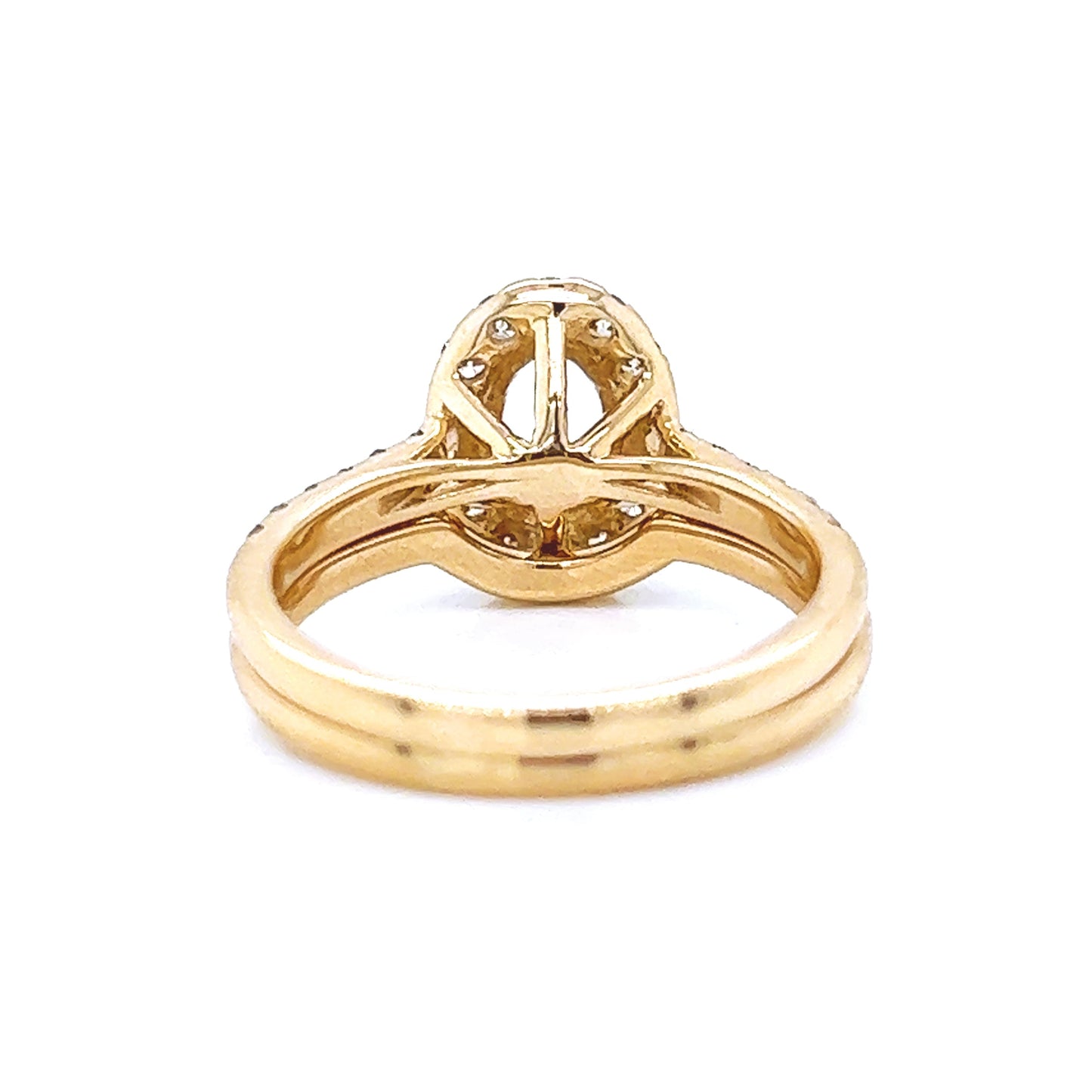Semi-Mount Fits 7.5 x 5.00 mm with Natural Round Diamond Halo Bridal Ring, in Yellow Gold