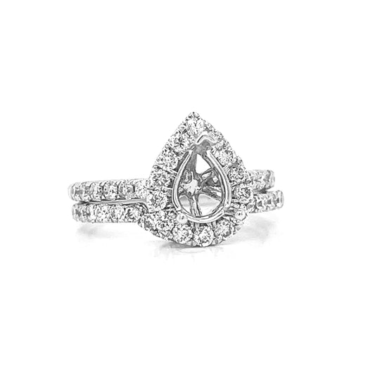 Semi-Mount Fits Pear Shape with Natural Diamond Halo Ring, in White Gold