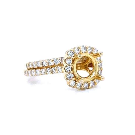 Semi-Mount Fits 8mm with Natural Round Diamond Halo Bridal Ring, in Yellow Gold