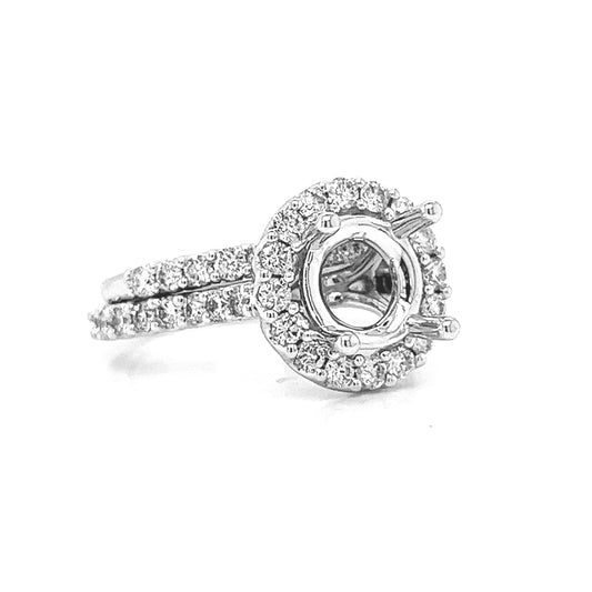 Semi-Mount Fits: 8 mm with Natural Diamond Halo Bridal Band Ring, in White Gold